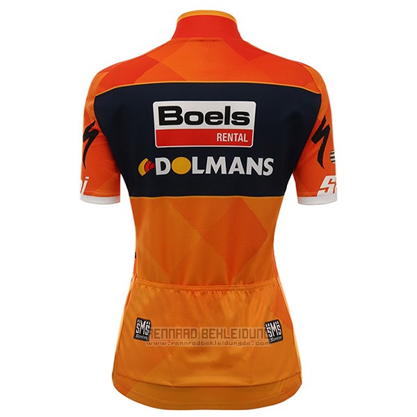 2017 Fahrradbekleidung Frau Damen Boels Dolmans Orange Trikot Kurzarm und Tragerhose